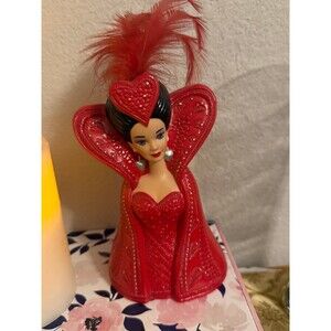 Vintage Valentine Queen of Hearts Barbie Style Candy Holder Vase Red Feather Dec
